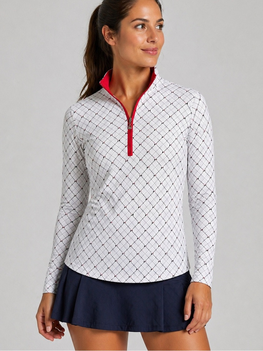 SanSoleil SolCool Long-Sleeve 1/4-Zip Mock Shirt with Crystal Zipper Puller